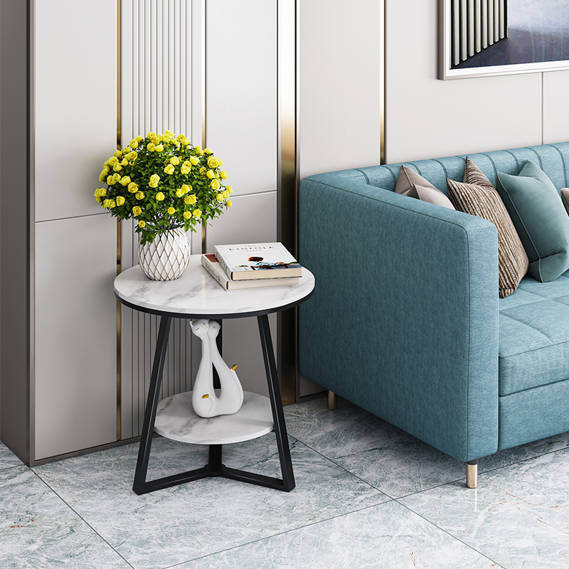Sofa slate side table simple Nordic living room round table bedside cabinet light luxury balcony marble small tea corner table
