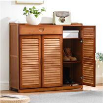 Household shoe cabinet louver door breathable bamboo large-capacity household entrance door small apartment with drawer simple shoe rack