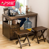 Movable coffee table kung fu tea tea table and chair combination solid wood small tea table Chinese household tea set one