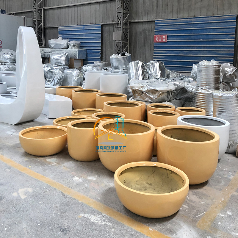 Customized fiberglass flowerpot shopping mall square park Meichen oval outdoor creative flower tank floor planting large flower pot