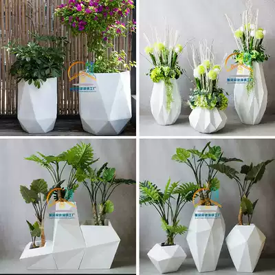 Custom glass fiber flower pots shopping mall hotel sample house display center diamond geometric flower bowl municipal outdoor square large flower Ware