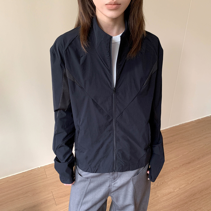 Apocket American Retro Style Sun Protection Jacket with Stand Collar, Breathable, Waterproof, Lightweight Cleanfit Jacket for Summer