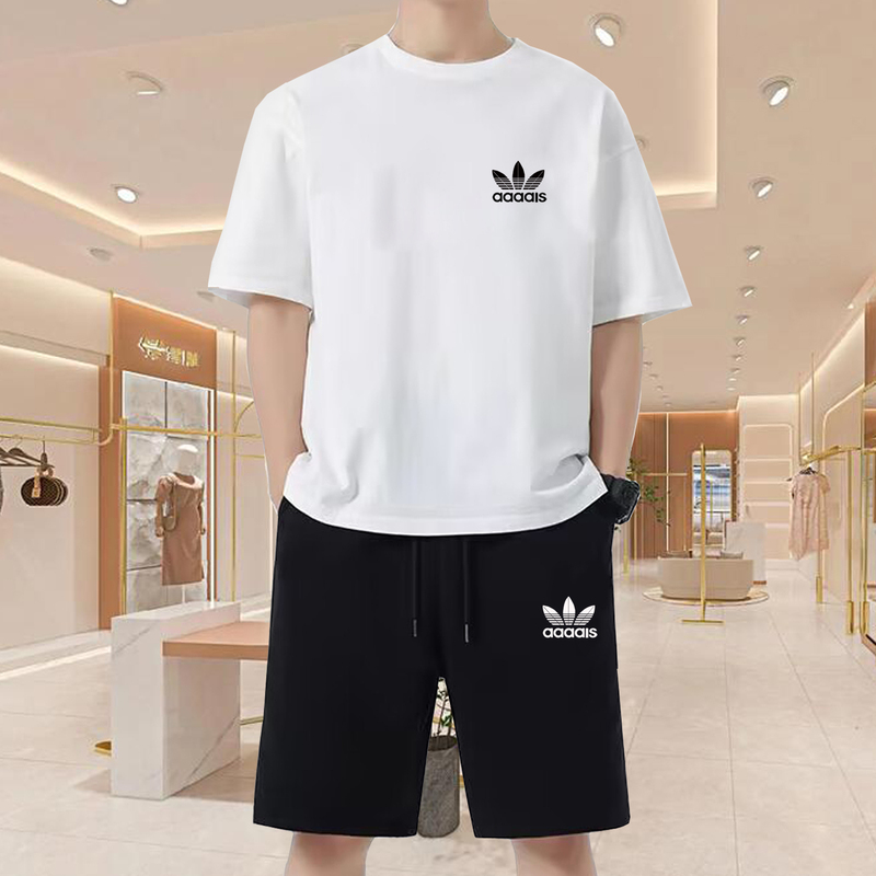 Summer Clover Sports Suit for Men 2026 New Style Pure Cotton Breathable Short-Sleeved Shorts Running Fitness Two-Piece Set