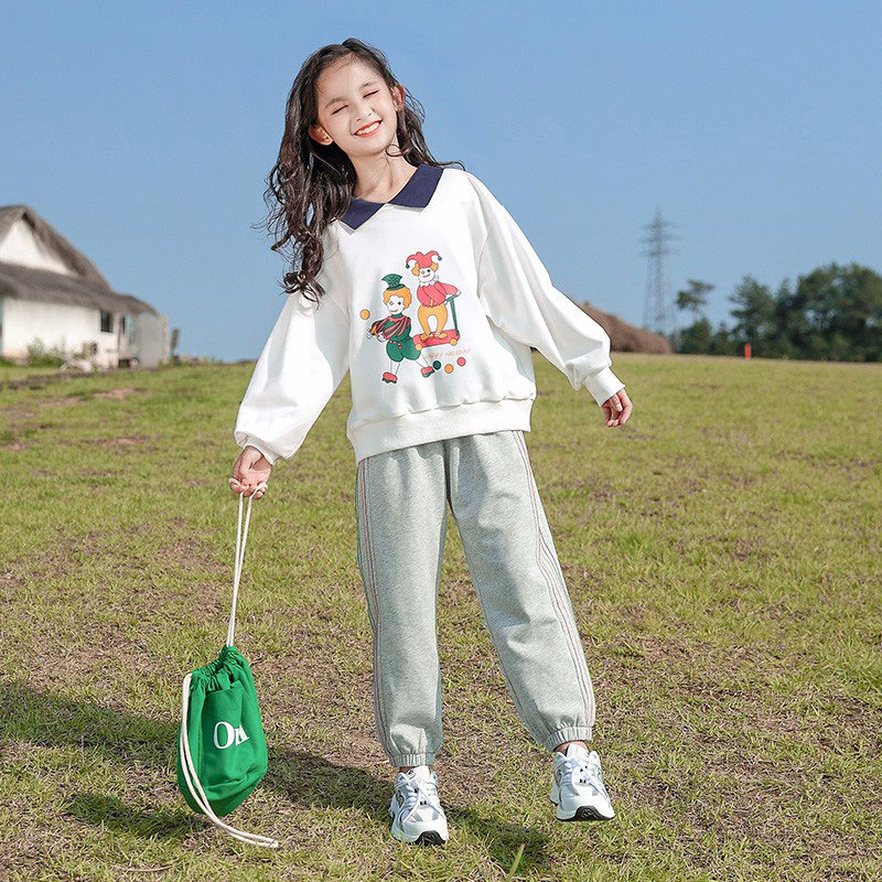 Girls Kit 2022 New Spring and Autumn Big Child Aki Yang Pie Casual Sleeve Long Sleeve - Length Child Two Pieces