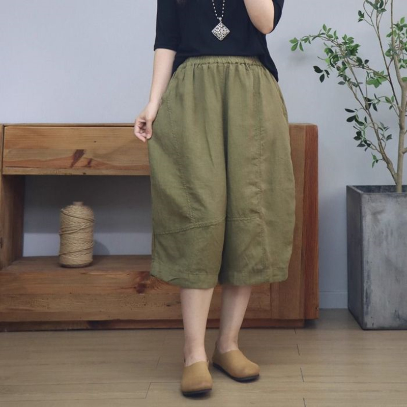 Cotton Blend Capri Pants for Women, New Summer Style, Elastic Waist, Thin Harem Pants, Loose Fit, Slimming, Casual Wide-Leg Pants for Moms