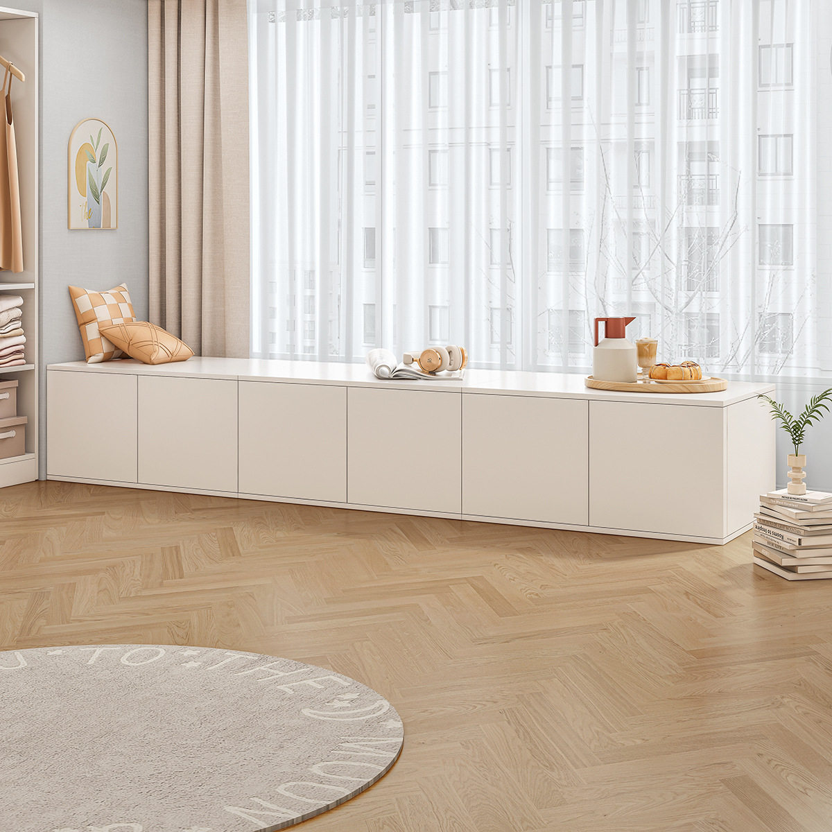 Bay window storage cabinet bay window cabinet locker floor cabinet low cabinet simple modern can be located on the ground home storage cabinet