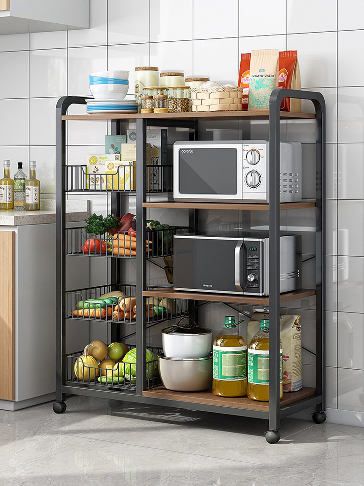 Mobile kitchen multifunctional household storage shelves Floor to ceiling oven microwave pots and pans storage rack Vegetable storage shelves