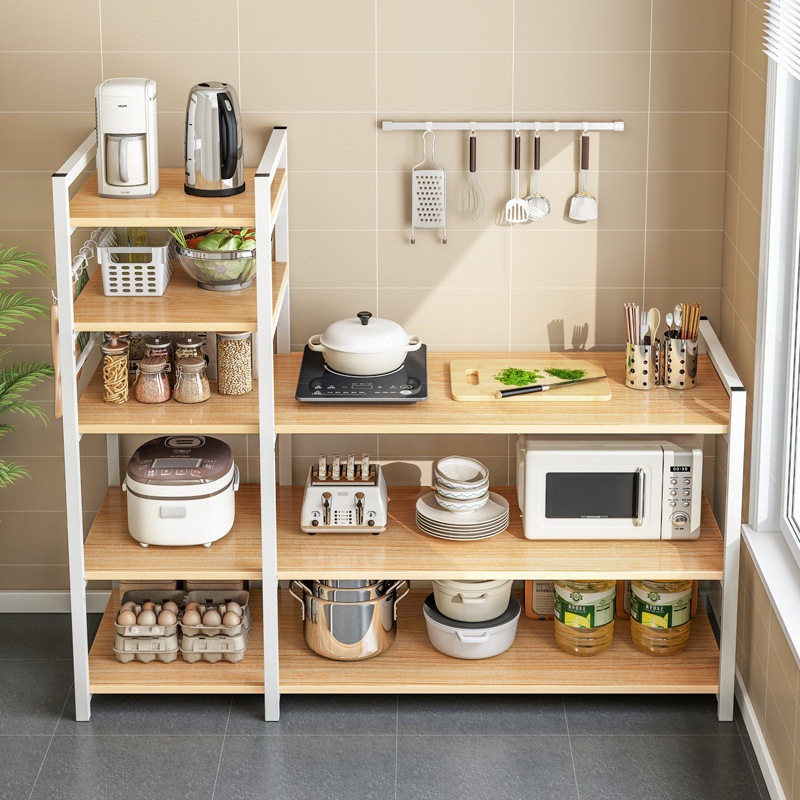 Kitchen rack multi-layer storage rack multi-functional vegetable cutting table microwave oven home cabinet locker floor shelf