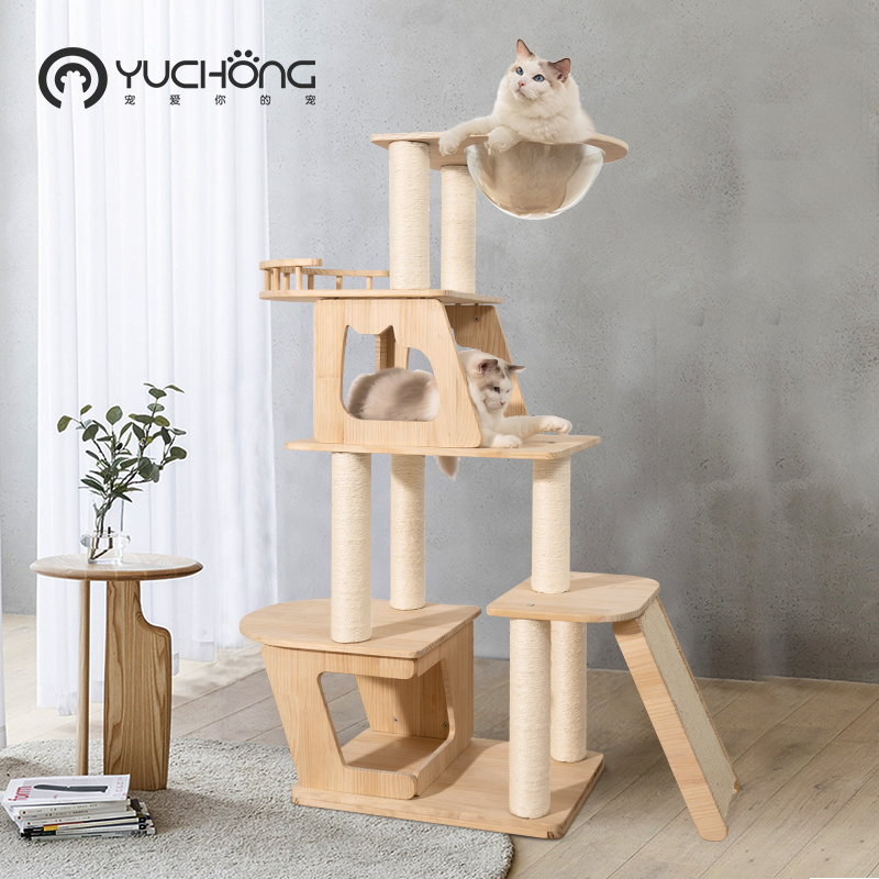 Cat Climbing solid wood Cat Nest Cat Tree Integrated Large Cat Shelf Space Cabin High Jump Stand Does N't Occupy Cat Grab Board Toy