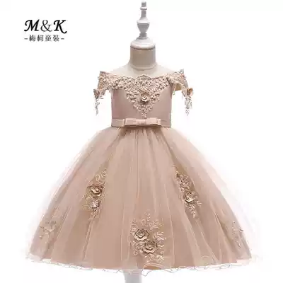 Dress Girl Peng Peng Princess Dress Children's Wedding Beads Shoulder Dress 2021 New Flower Bow