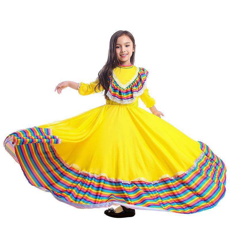 Ethnic traditional Girl big dress dance costume children show Mexican Day of the dead party game Europe