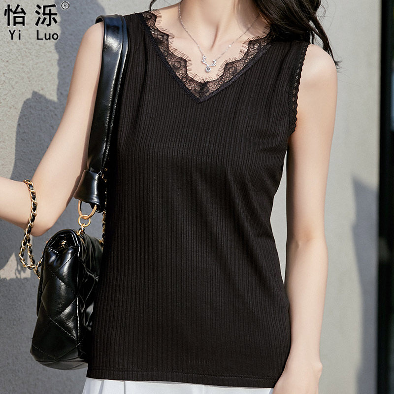 2022 summer new lace lace V-neck suspenders women's vest thin section loose all-match underwear can be worn outside as a base