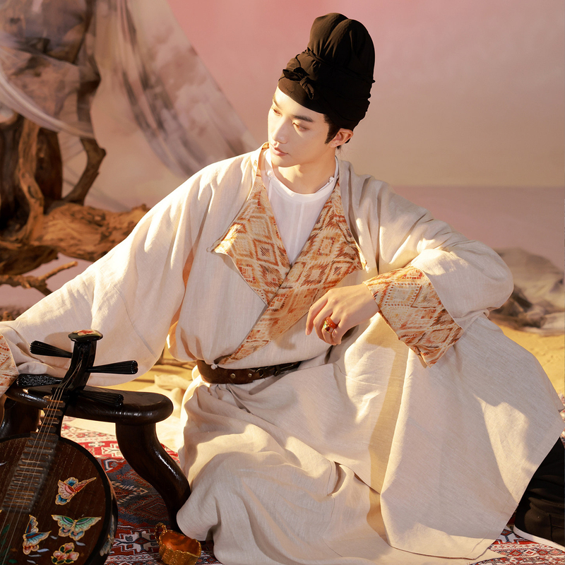 Cotton and Linen Men's Hanfu Tang Dynasty Cosplay Li Bai Scholar Loose Fit Tang-Style Round-Neck Robe with Open Crotch for Men and Women Cotton and Linen Men's Hanfu Tang Dynasty Cosplay Li Bai Scholar Loose Fit Tang-Style Round-Neck Robe with Open Crotch for Men and Women