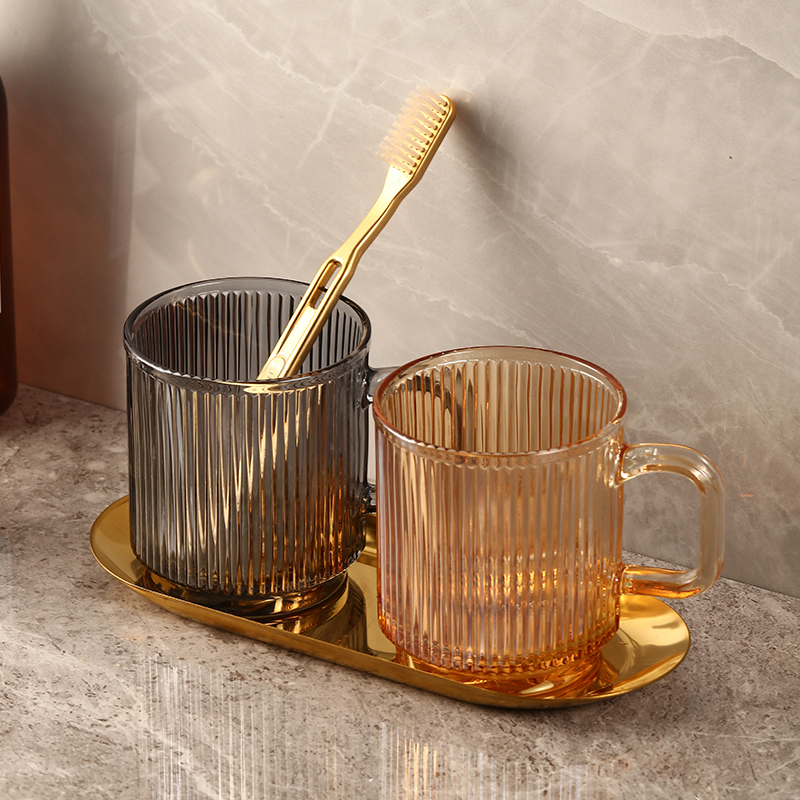 Creative striped light luxury style toothbrush cup couple pair set mouthwash cup household tooth cylinder wash cup tooth cup