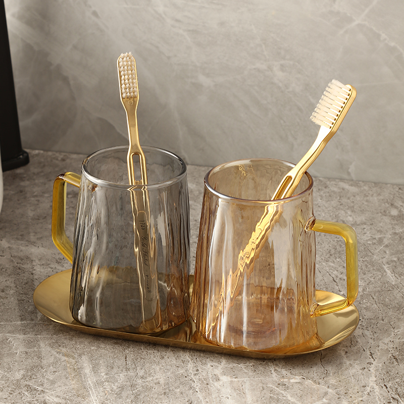 Light luxury glass mouthwash cup ins style simple suit couple pair brushing cup home wash cup creative cup