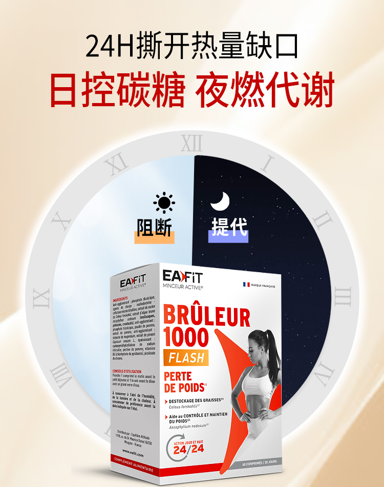 【中国直邮】 EAFIT  燃卡1000懒人身材管理碳糖油阻断加快代谢高燃减顽固 40粒/盒