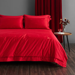 Wells Home Textiles 100S pure cotton wedding four-piece set red wedding Swan Lake wedding bedding