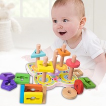 Early teaching geometric shape pairing pillar block toy baby 1 - 2 - 3 years old wood pieces intelligent block