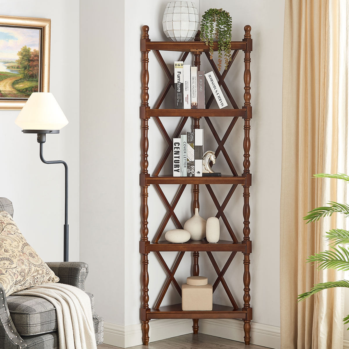 Solid wood American corner cabinet corner cabinet bedroom corner frame living room multi-layer space-saving triangle shelf floor