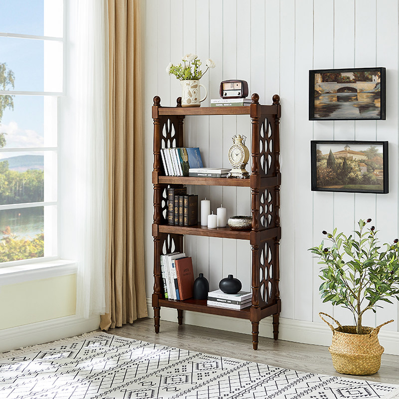 American solid wood bookshelf floor European-style living-room shelving combined containing partition multilayer children's bedroom shelf