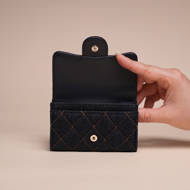 26 New Denim Series Quilted Wallet Caviar Pattern Card Holder Coin Purse Leather Wallet Passport Holder for Women