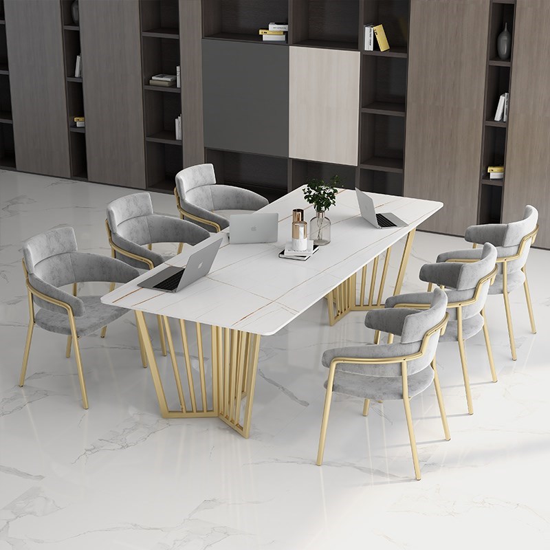 Light Lavish Rockboard Marble Rectangular Conference Table Modern Minimalist Casual Fairs Guest Desk Reception Desk Chair