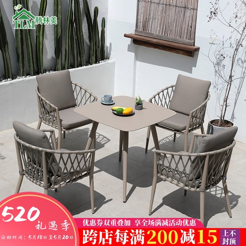 Outdoor Table And Chairs Designer Vines Dining Chair Casual Milk Tea Cafe Dining Room Table And Chairs Outdoor Patio Open-air Rattan Chair Combination
