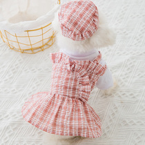 Smear Tea With Cap Uniform Dress Skirt Summer Thin princess Little Puppy Clothes teddy Bears Little Dog Summer
