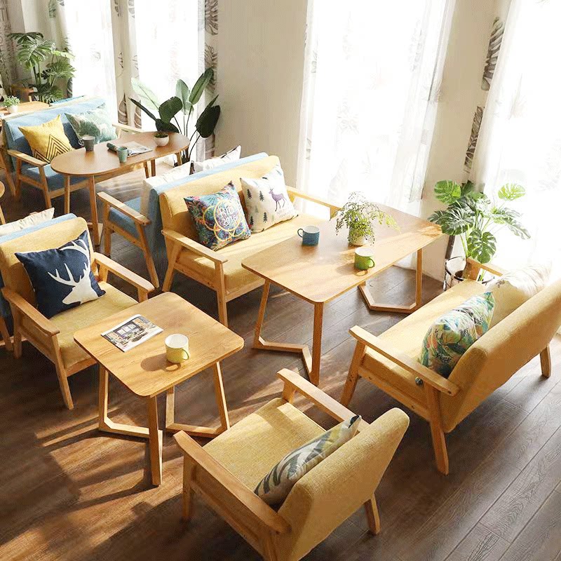 Cafe Bar Milk Tea Shop Table and Chair Combination Reception Negotiation Book Bar Dessert Shop Homestay Card Seat Sofa Commercial