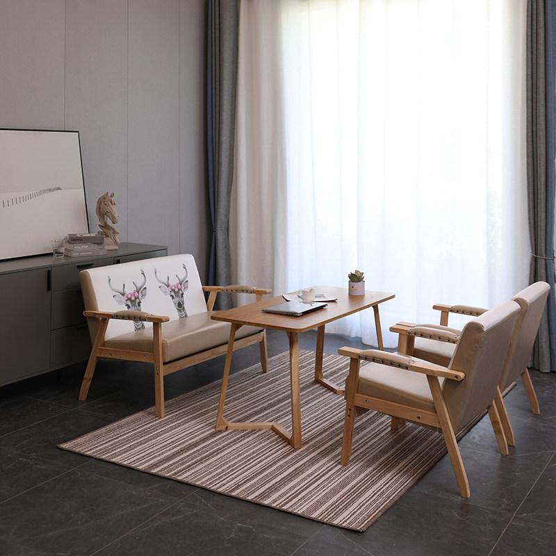 Cafe Bar Milk Tea Shop Table and Chair Combination Net Red Leisure Negotiation Rest Area Retro Card Seat Leather Sofa Commercial