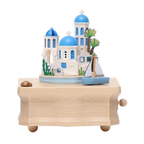 Senhuo Wooden Fun Music Box Aegean Sea Rotating Sankyo Wooden Music Box Girl Gives Her Best Friend a Birthday Gift