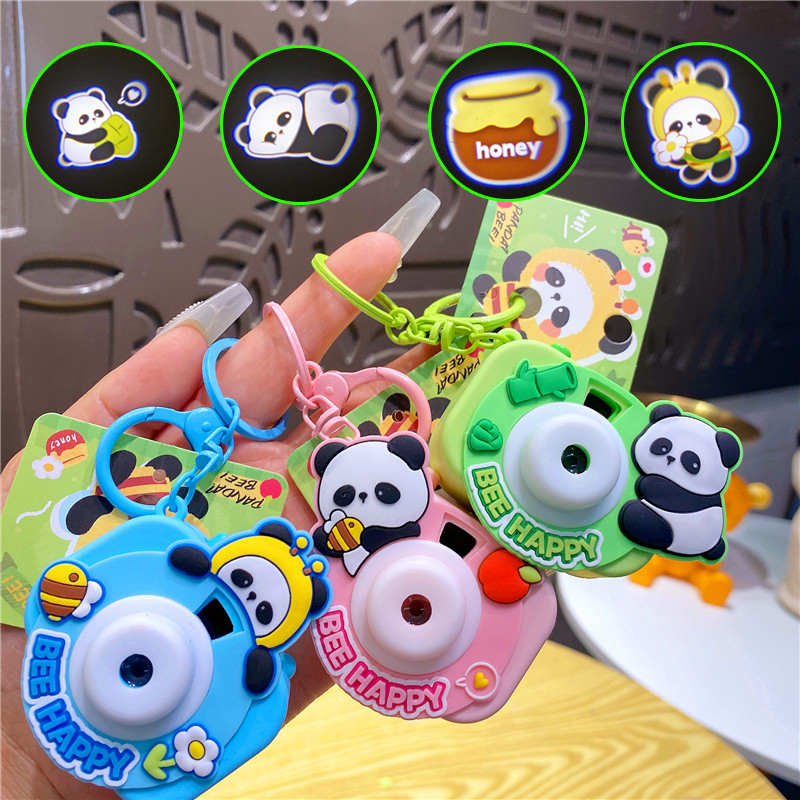 Internet-Famous Cartoon Panda Exquisite Projection Camera Keychain Pendant Slide Keychain Student Backpack Decoration
