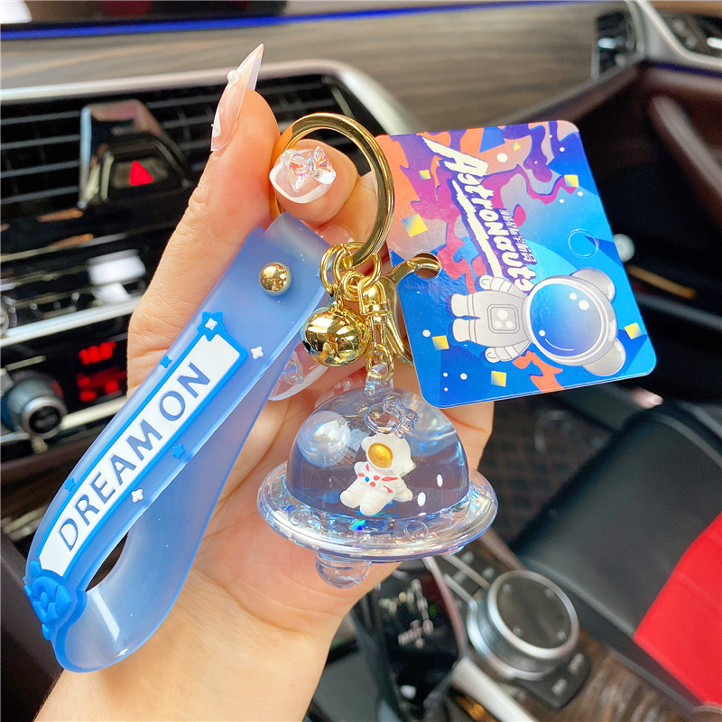 Trendy and Fresh Astronaut Spaceship Floating Bottle Keychain, Exquisite Space Astronaut Liquid Sand Pendant Bag Charm