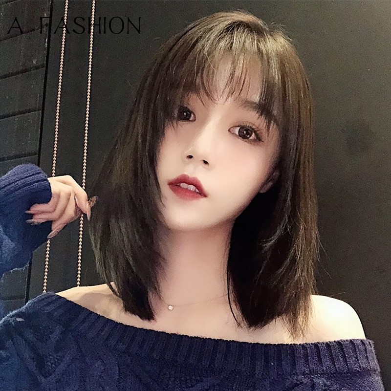 Wig female short hair middle - long hair network red - xin lace with the same level of the interlocking bone naturally true hair set