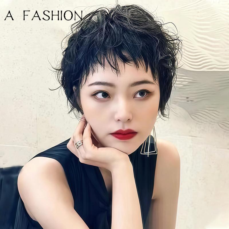 Wig for Women with Short Hair, Real Hair, Fashionable, Natural, Slightly Permed Curly Wig, Full Head Cover, Short Curly Hair for Women Wig for Women with Short Hair, Real Hair, Fashionable, Natural, Slightly Permed Curly Wig, Full Head Cover, Short Curly Hair for Women