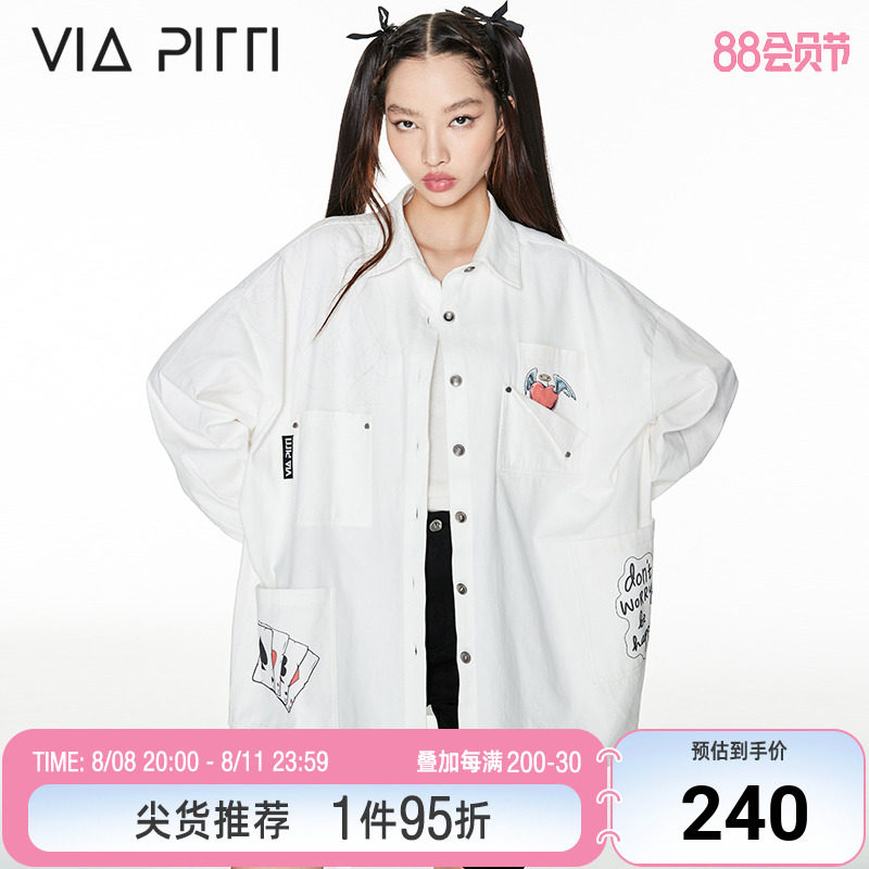 VIAPITTI Poker Love Links Graffiti Letters Big Pocket Shirt Early Autumn New Costume Design