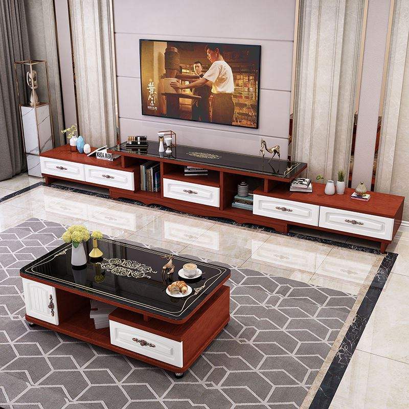 New small apartment cabinet coffee table combination living room telescopic European style tempered glass TV cabinet