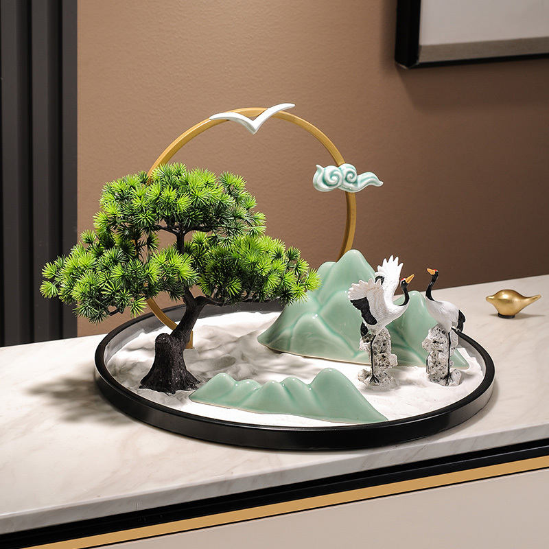 New Chinese-Style Hotel Large Round Table with Rotating Centerpiece, Welcoming Pine Tree Centerpiece for Dining Table, Floral Decorations, Miniature Landscape New Chinese-Style Hotel Large Round Table with Rotating Centerpiece, Welcoming Pine Tree Centerpiece for Dining Table, Floral Decorations, Miniature Landscape