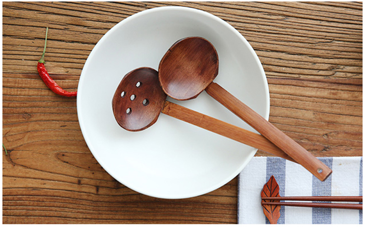 Bộ thìa gỗ Nhật Bản colander hai mảnh phù hợp với ramen muỗng cầm thẳng nồi lẩu thìa cào nhỏ hộ gia đình nhỏ bằng gỗ dụng cụ nhà bếp - Phòng bếp chảo chống dính bếp từ