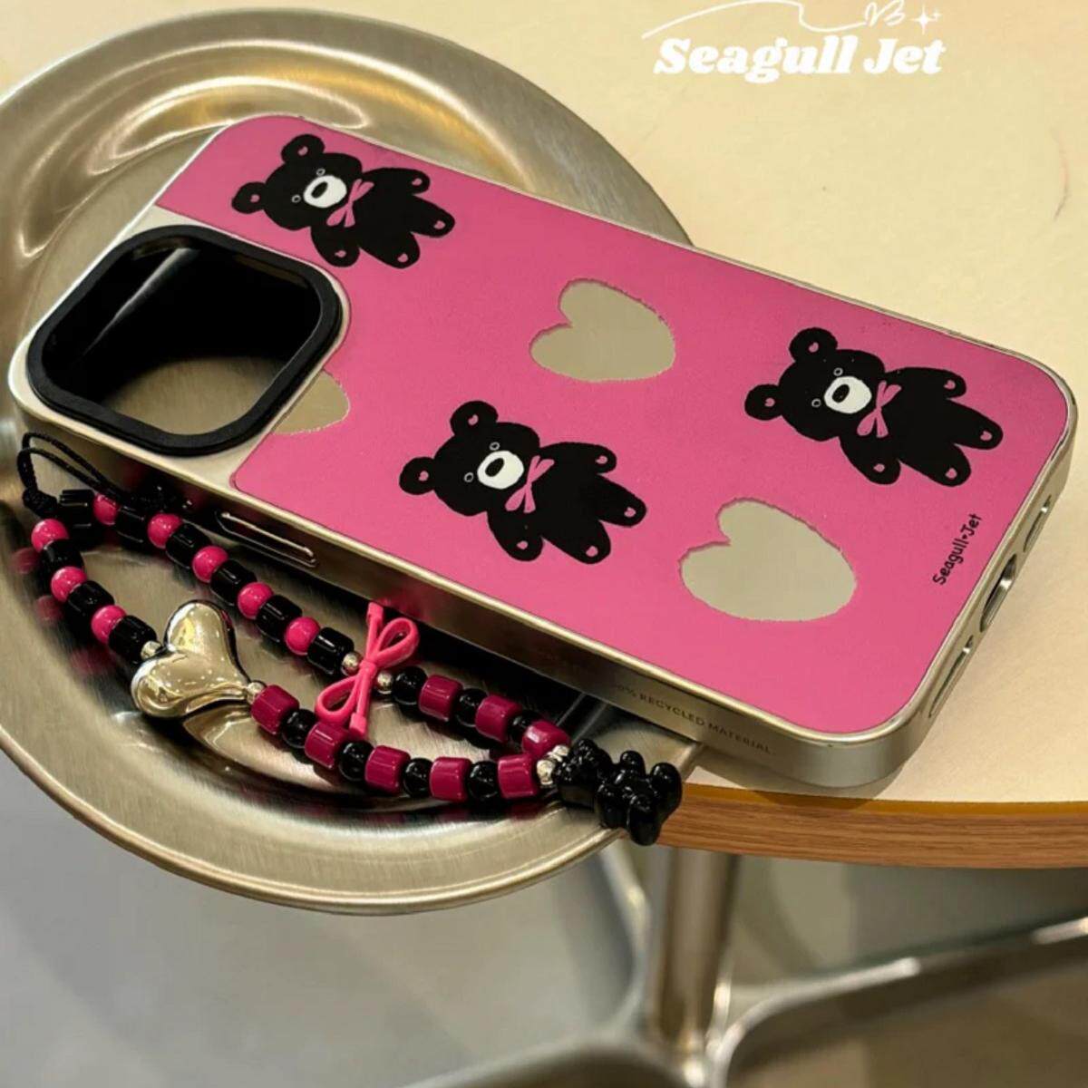 海鸥星球原创爱心小熊镜面银镀手机壳适用于iphone17promax评价- 淘宝网