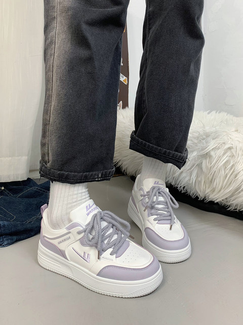 Pull back taro purple sneakers for women 2024 new Hong Kong style versatile thick-soled casual shoes for women niche original white shoes