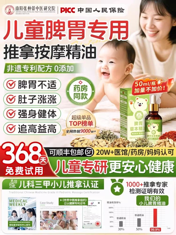 Children's Massage Essential Oil Warms and Nourishes the Spleen, Suitable for Infants and Children with Spleen and Stomach Discomfort, Specifically for Massaging the Abdomen and Kneading the Spine