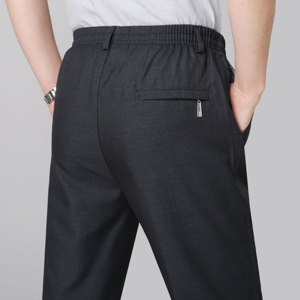 Autumn and winter middle-aged and elderly thick high-waisted casual pants dad's elastic waist pants men's elastic loose straight trousers