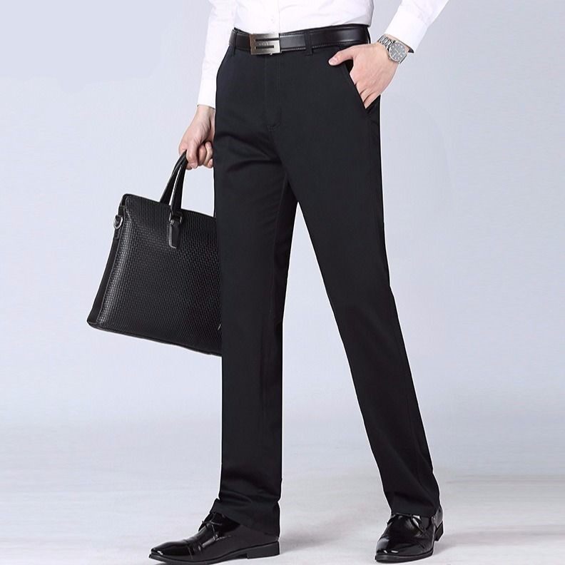 Pure Cotton Autumn Winter Mid-Year High Waist Deep Gear Men's Pants Middle Aged Men Straight Barrel Loose Casual Wear-free Pants-Taobao