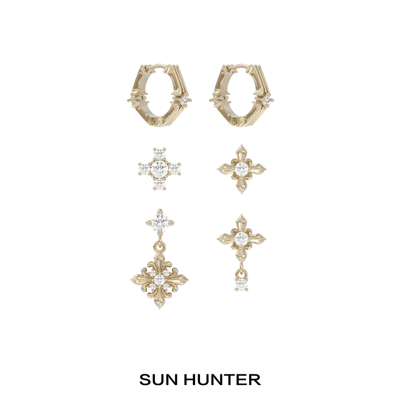 Sun Hunter Original Iris Flower Set Earrings Vintage Melard Ab Earrings Light Luxury Ear Clips