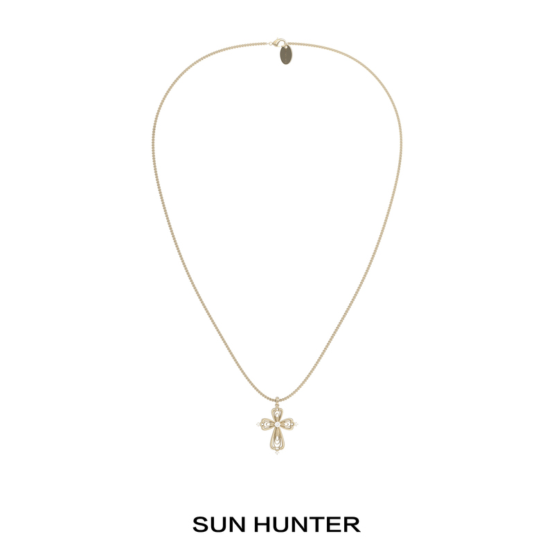 Sun Hunter'Lace Shimmer' Original Long Cross Necklace, Simple Sweater Chain Design Sun Hunter'Lace Shimmer' Original Long Cross Necklace, Simple Sweater Chain Design