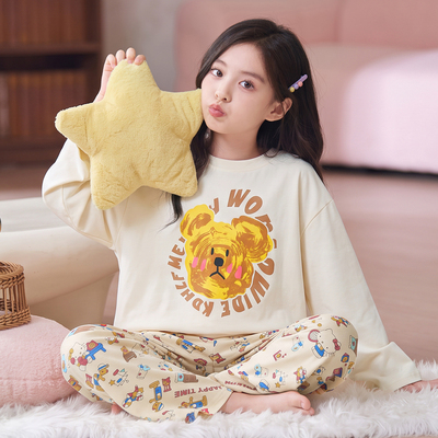 Girls' Pajamas Autumn Children's Pure Cotton Long-Sleeve Thin Style Big Girl Spring and Autumn Home Wear Set New Model — 8