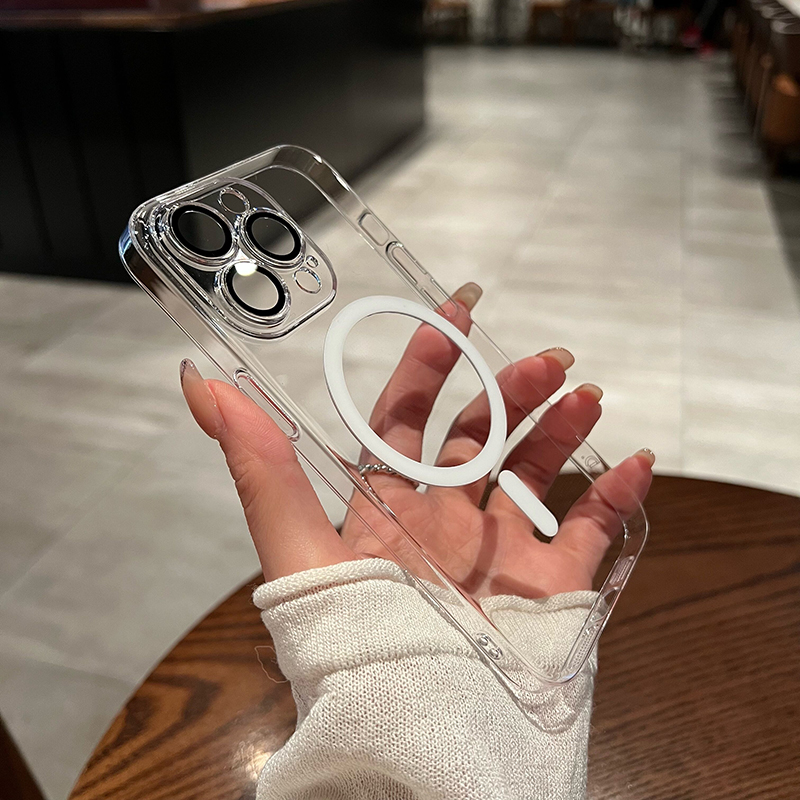 uj (thin like invisible non-yellow) iphone15 15pro mobile phone shell PC hard shell magnetic suction transparent with lens film to apply Apple 14 13proMax ultra-thin 1