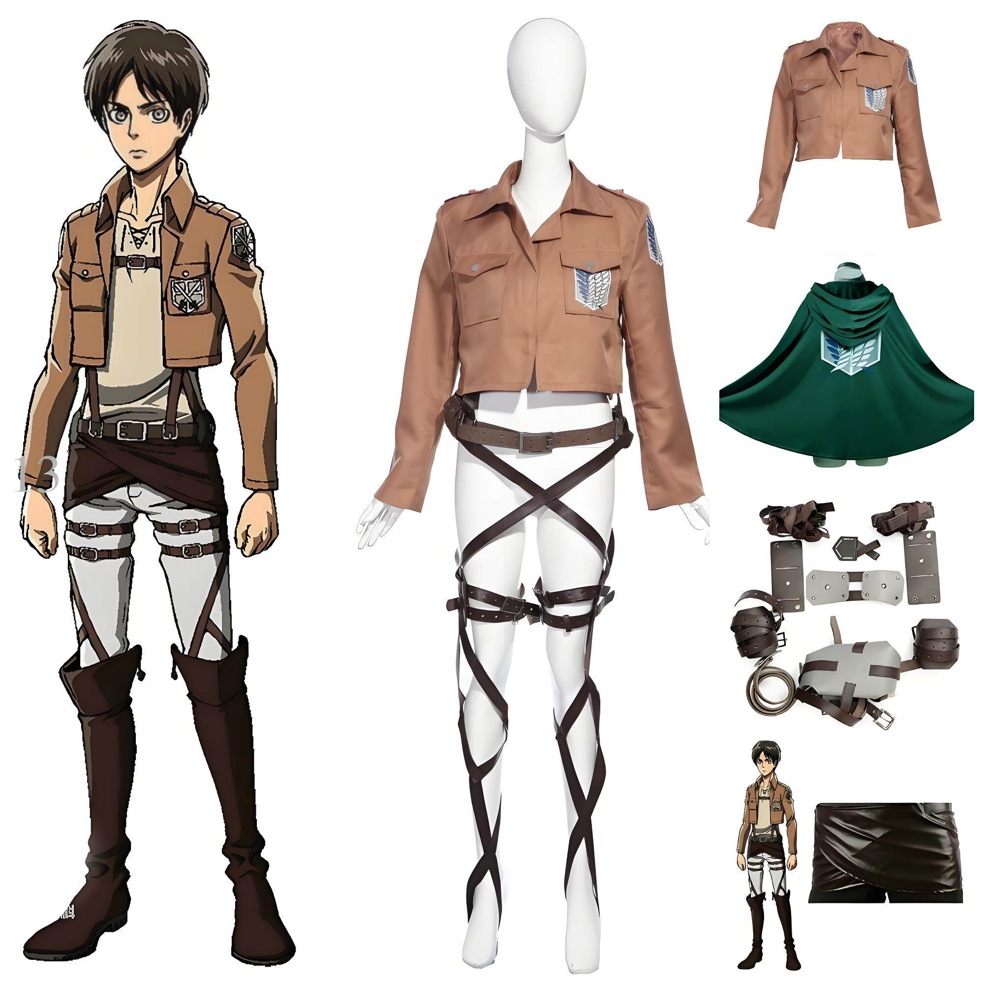 Attack on Titan Cosplay Costume Eren Mikasa Survey Corps Jacket Fabric Leather Cosplay Outfit