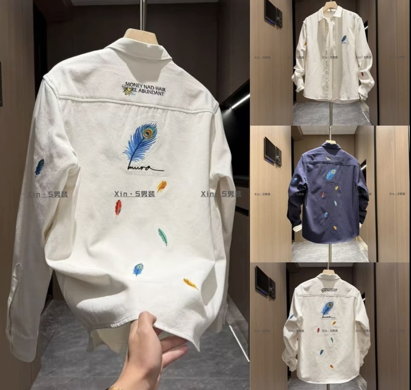 Xinxin - Gaoke Embroidered Feather Swallowtail Simple and Stylish Men's Shirt Jacket